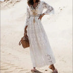 Vintage Embroidery Loose White Red Boho Dress