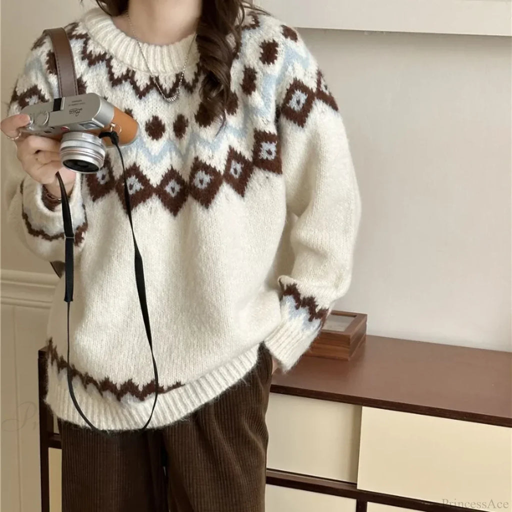 Vintage Fair Isle Loose Preppy Sweater