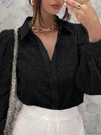 Vintage Floral Embroidery Hollow Out Puff Sleeve Boho Blouse