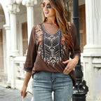 Vintage Floral Embroidery Loose Cotton Long Sleeve Boho Blouse