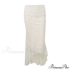 Vintage Floral Lace Corset Top and Skirt Sets Sexy Backless Bandage Midi Dress