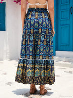 Vintage Floral Peacock Skirt High Elastic Beach Bohemian A-line