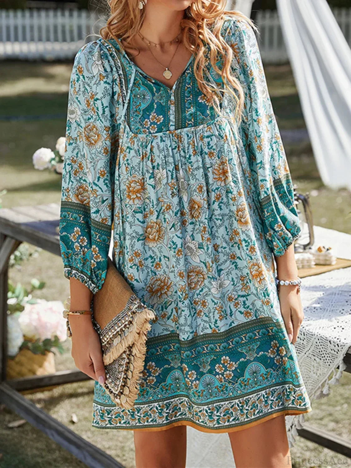 Vintage Floral Print Boho A-Line Dress