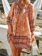 Vintage Floral Print Boho A-Line Dress