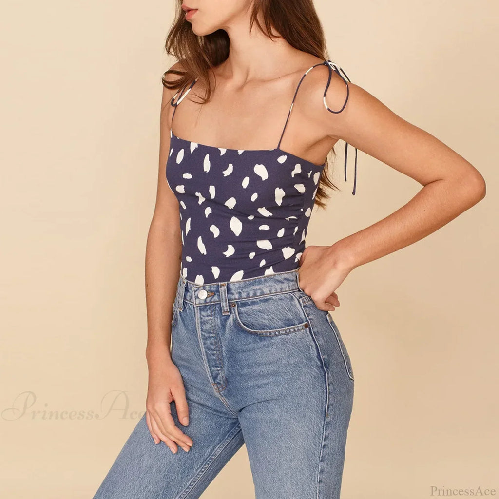 Vintage Floral Smocked Tie Strap Slim Fitted Crop Cami Top
