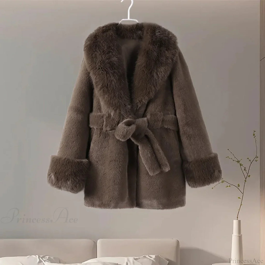 Vintage Fox Fur Belted Luxury Coat