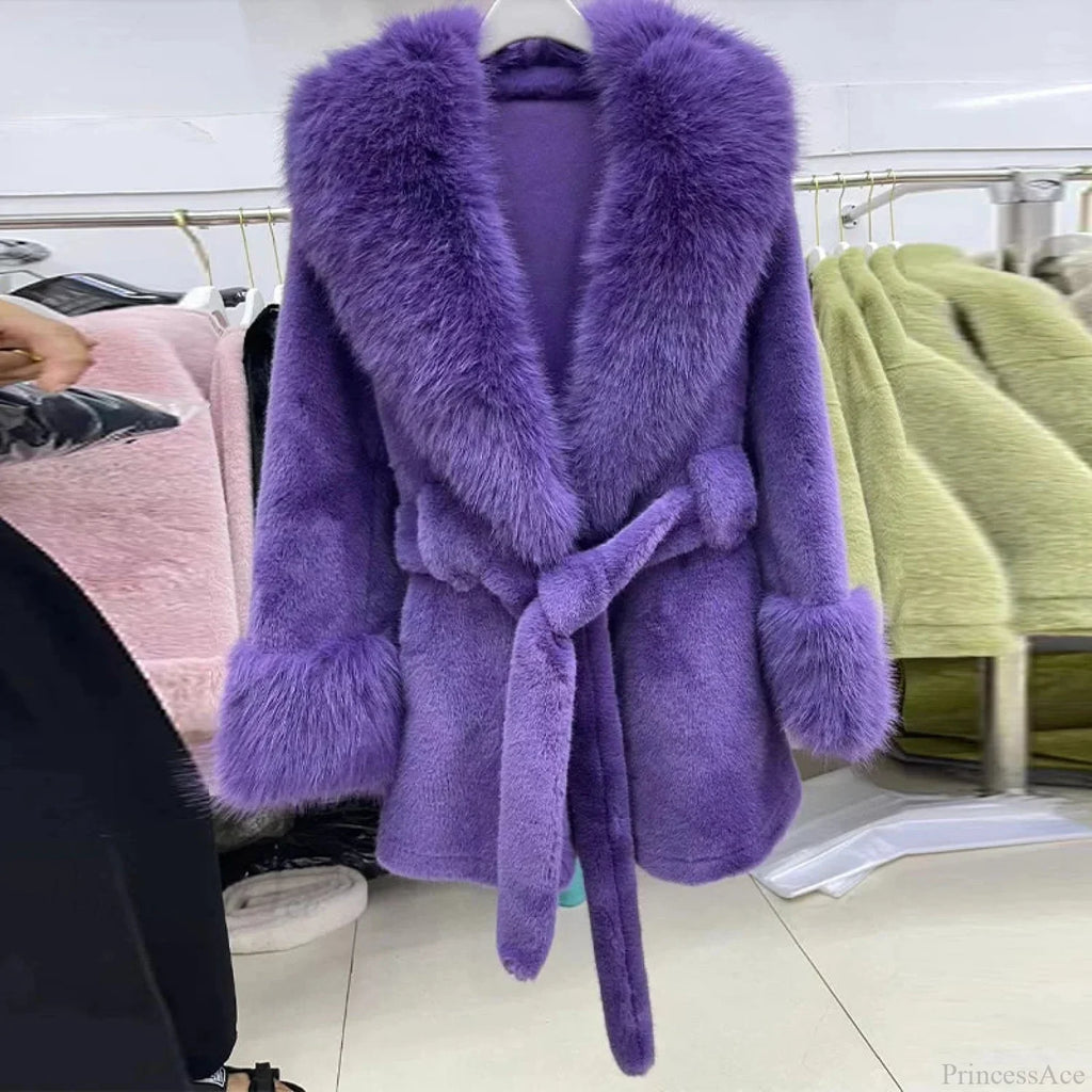 Vintage Fox Fur Belted Luxury Coat