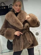 Vintage Fox Fur Belted Luxury Coat
