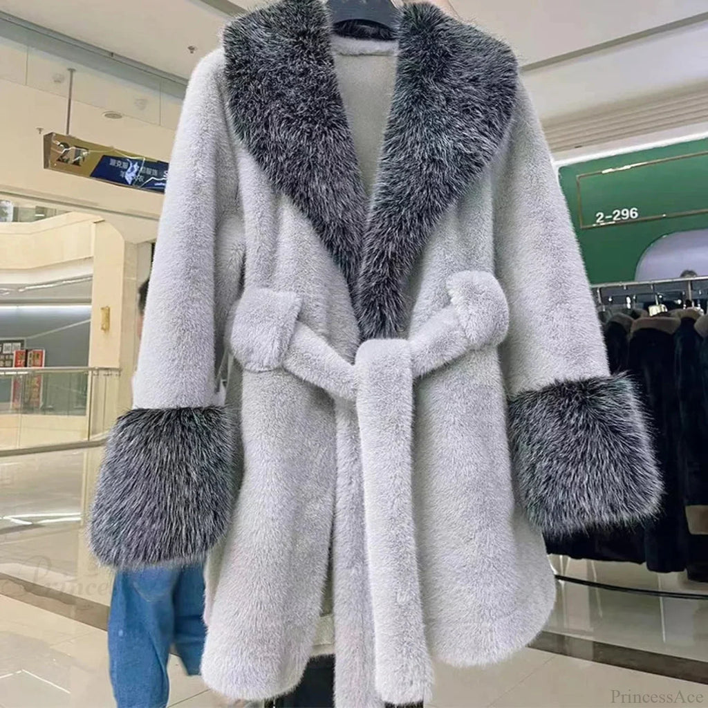 Vintage Fox Fur Belted Luxury Coat