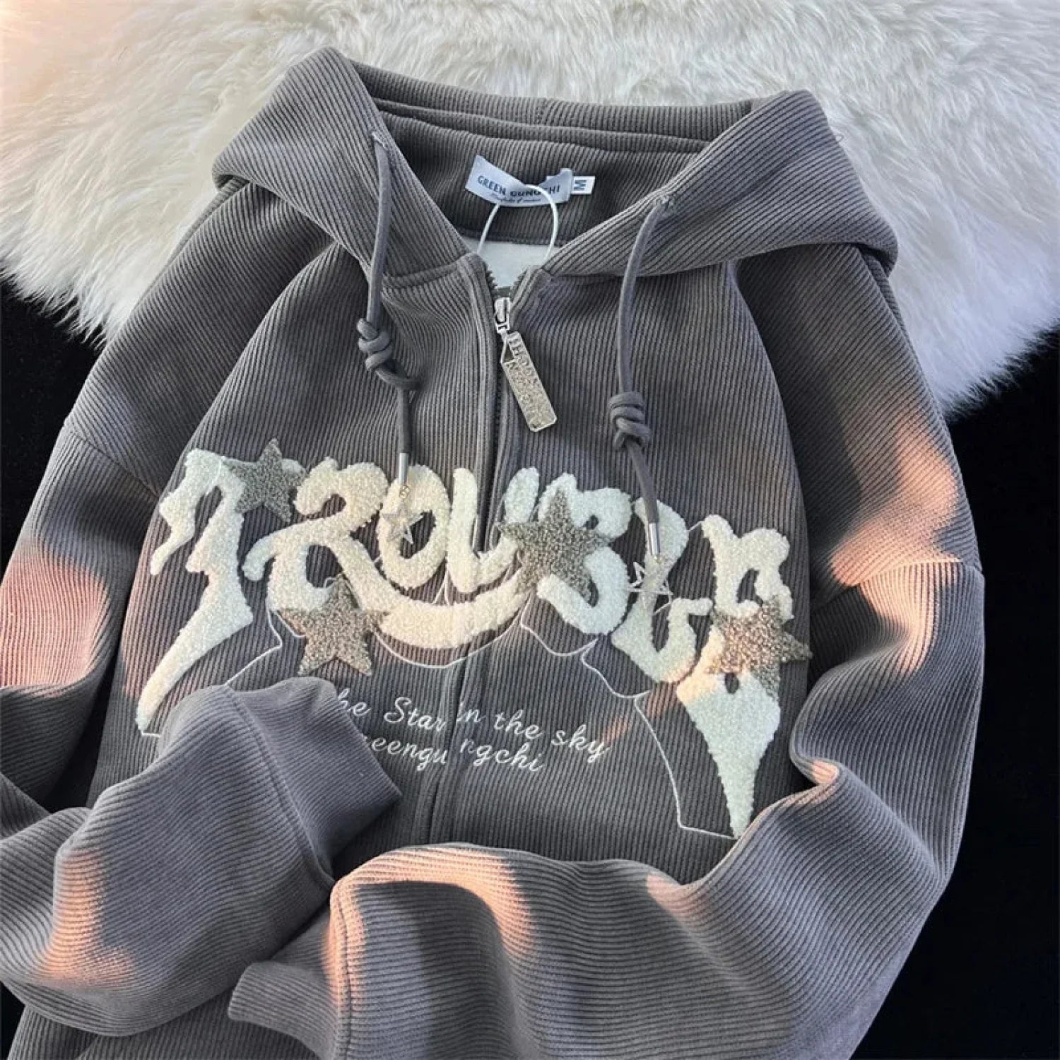 Vintage Goth Corduroy Zip Up Hoodie