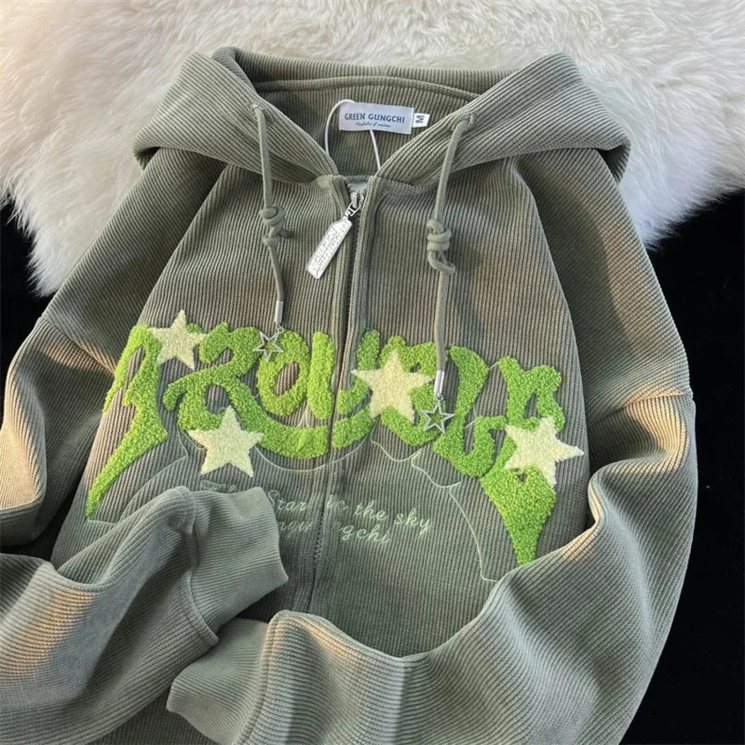 Vintage Goth Corduroy Zip Up Hoodie