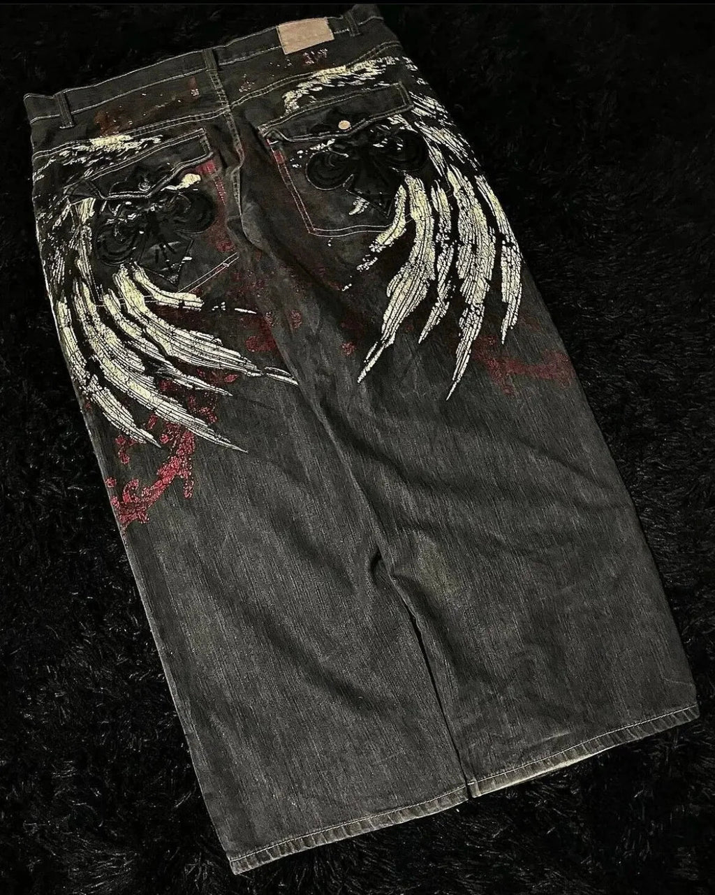 Vintage Gothic Cross Wings Stitched Pants