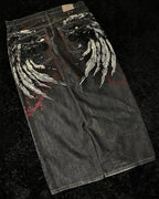 Vintage Gothic Cross Wings Stitched Pants