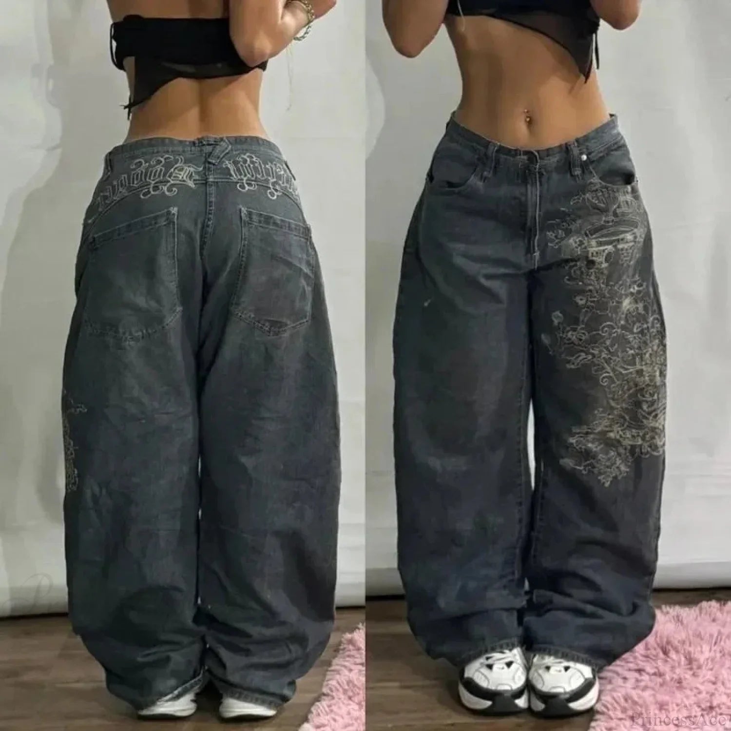 Vintage Gothic Cross Wings Stitched Pants
