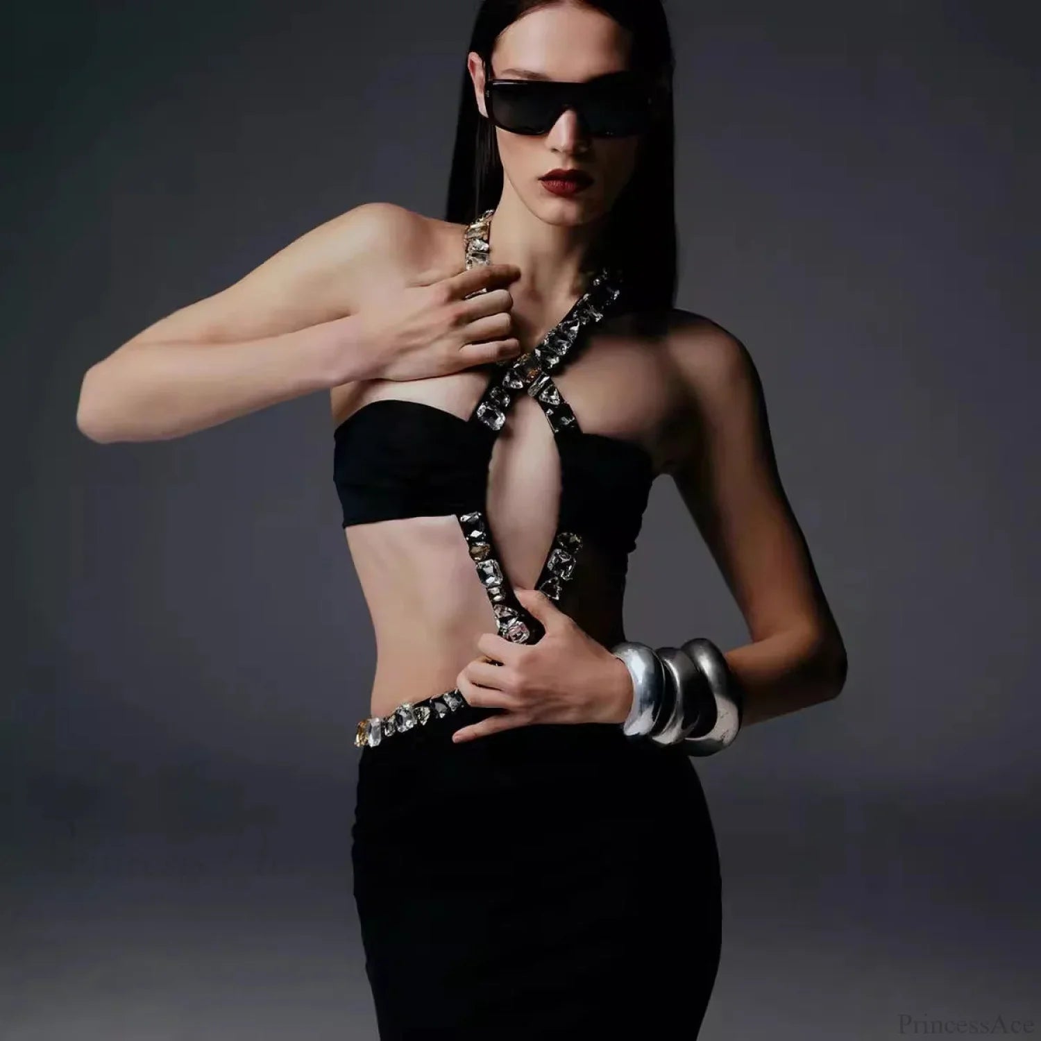 Vintage Gothic Strapless Bodycon Beaded Prom Dress
