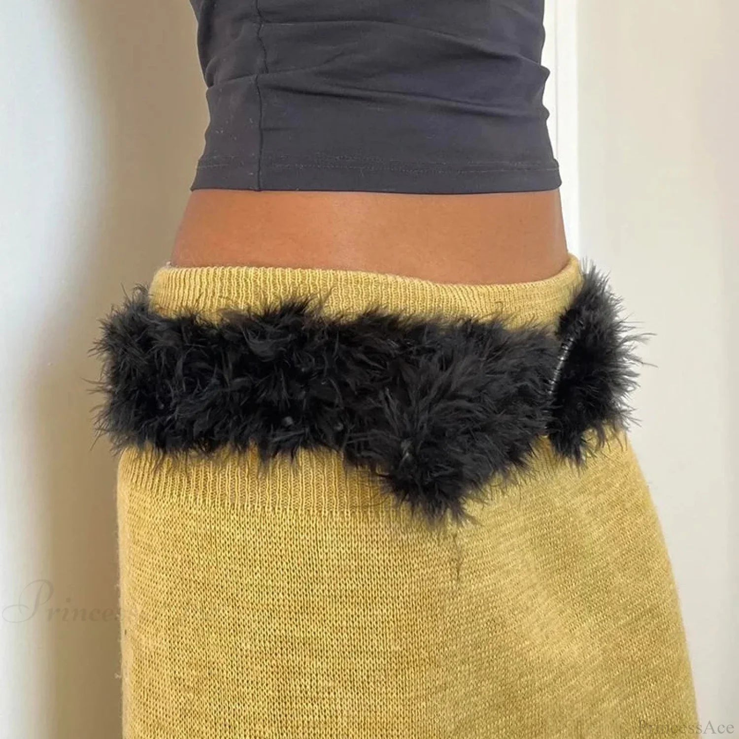 Vintage Gothic Synthetic Leather Patchwork False Hair 2000s Belt