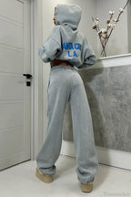 Vintage High Street Gray Loose Hoodie Jogger Two Piece Set