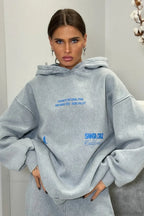 Vintage High Street Gray Loose Hoodie Jogger Two Piece Set