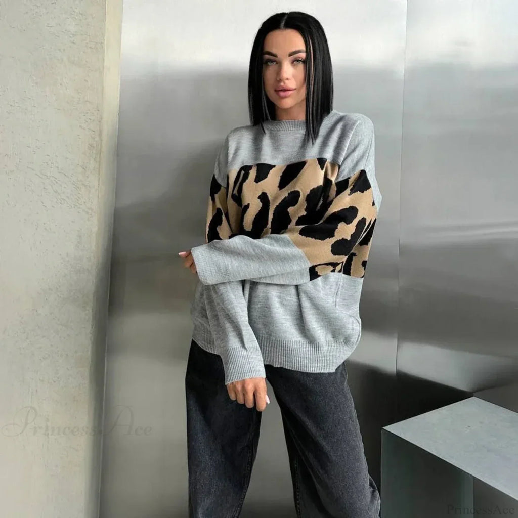 Vintage Leopard Print Loose Oversized Sweater