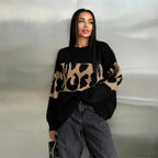 Vintage Leopard Print Loose Oversized Sweater