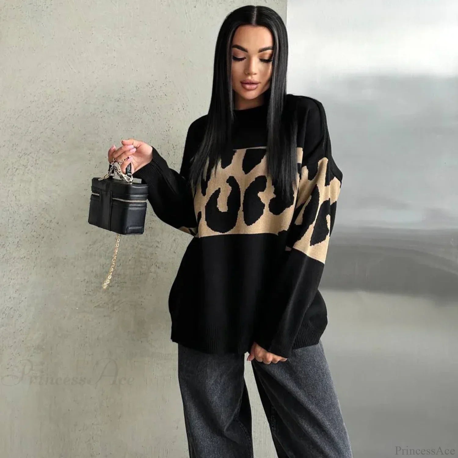 Vintage Leopard Print Loose Oversized Sweater