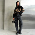 Vintage Leopard Print Loose Oversized Sweater