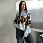 Vintage Leopard Print Loose Oversized Sweater