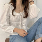 Vintage Loose White Ruffled Long Sleeve Blouse