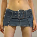 Vintage Metal Buckle Denim Skirt