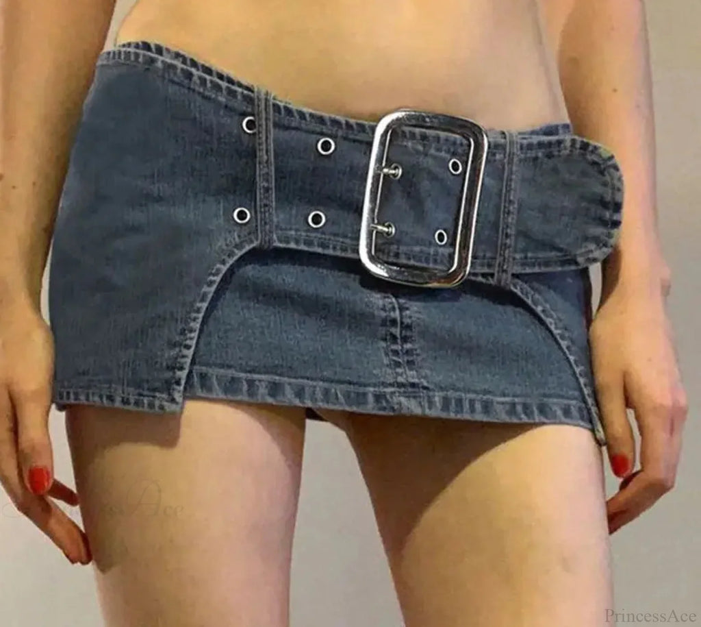 Vintage Metal Buckle Denim Skirt
