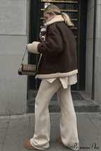 Vintage Oversized Suede Sherpa-Lined Coat