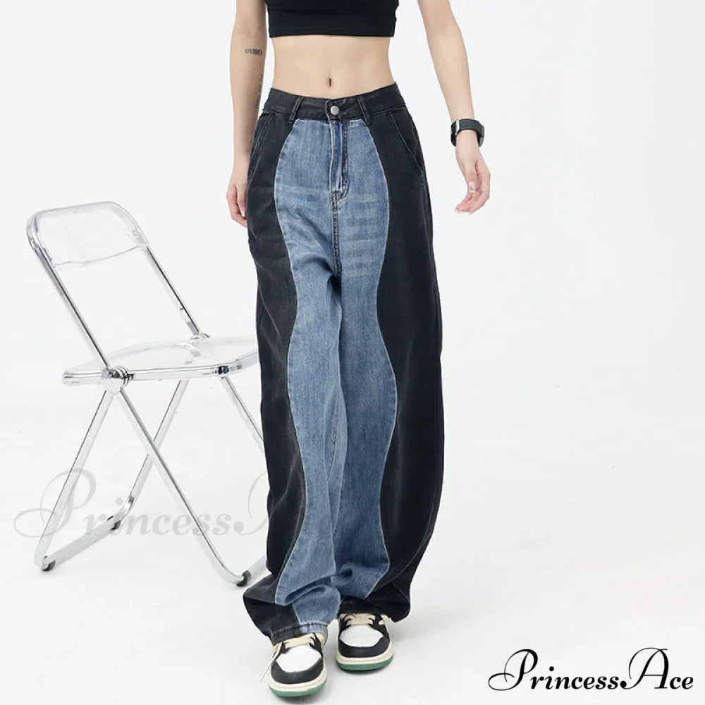 Vintage Patchwork Straight Wide Leg Jeans