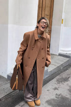 Vintage Pinstripe Notched Collar Wool Blend Overcoat