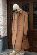 Vintage Pinstripe Notched Collar Wool Blend Overcoat