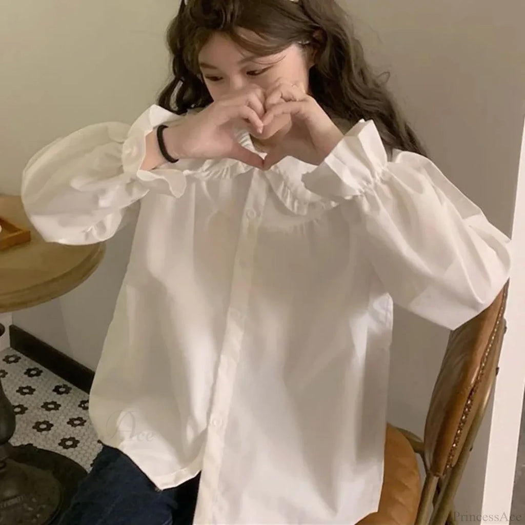 Vintage Preppy Style Sweet Kawaii White Blouse