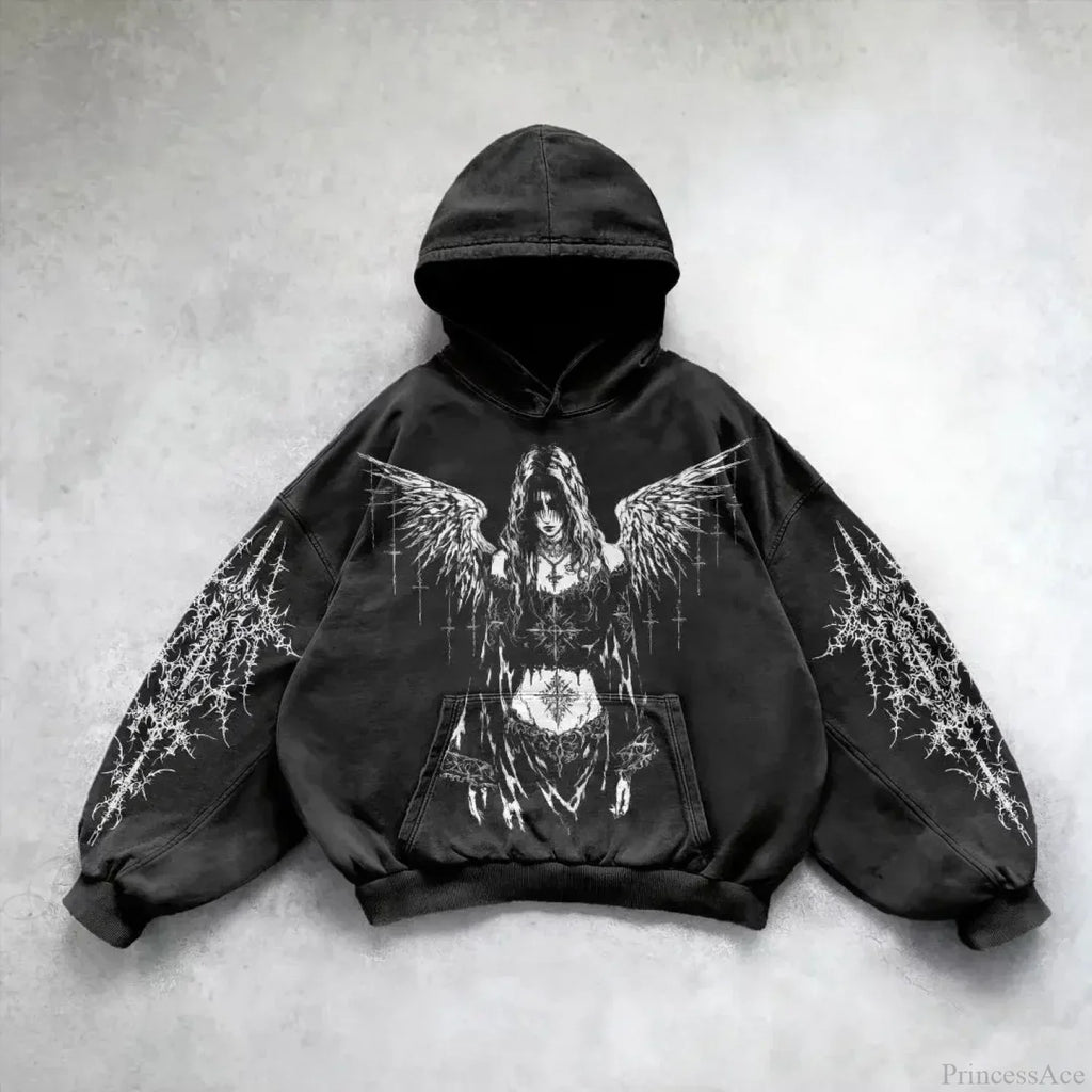 Vintage Print Zip Up Hoodie