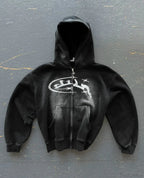 Vintage Print Zip Up Hoodie