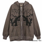 Vintage Printed Zip Up Hoodie