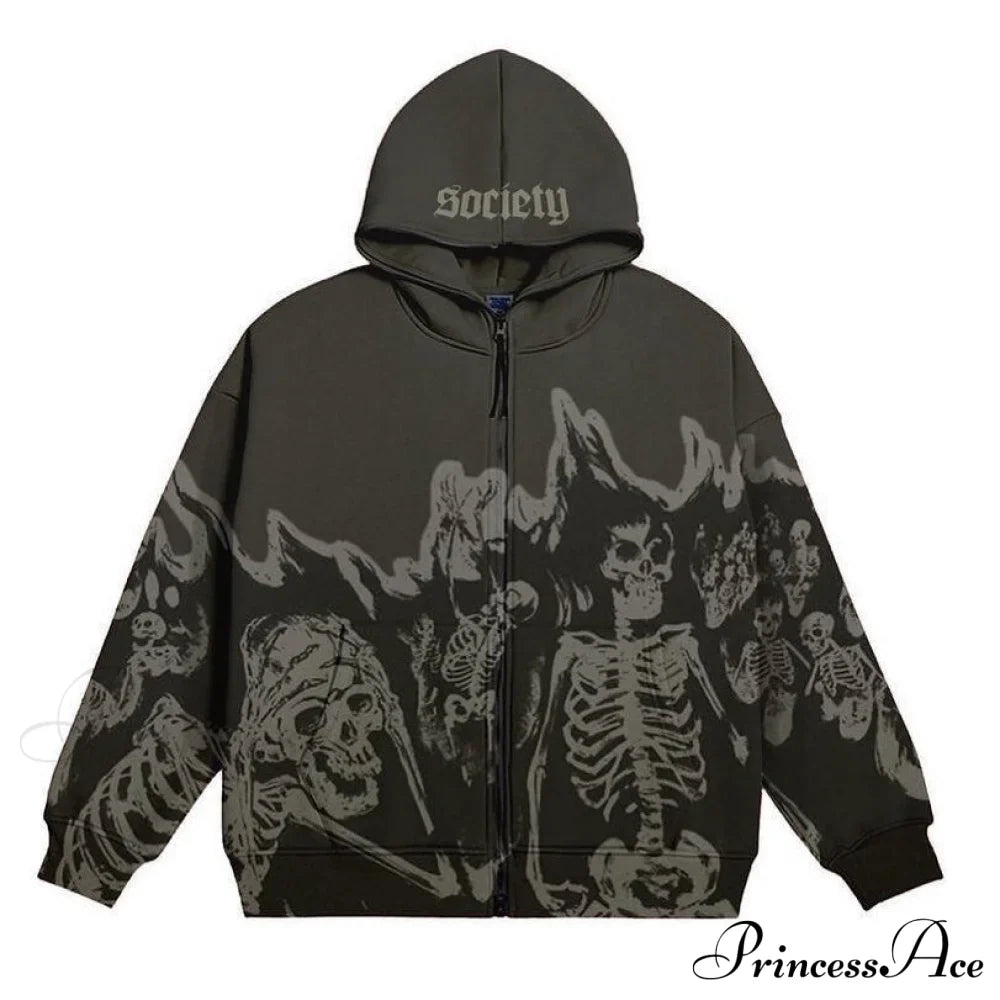 Vintage Printed Zip Up Hoodie