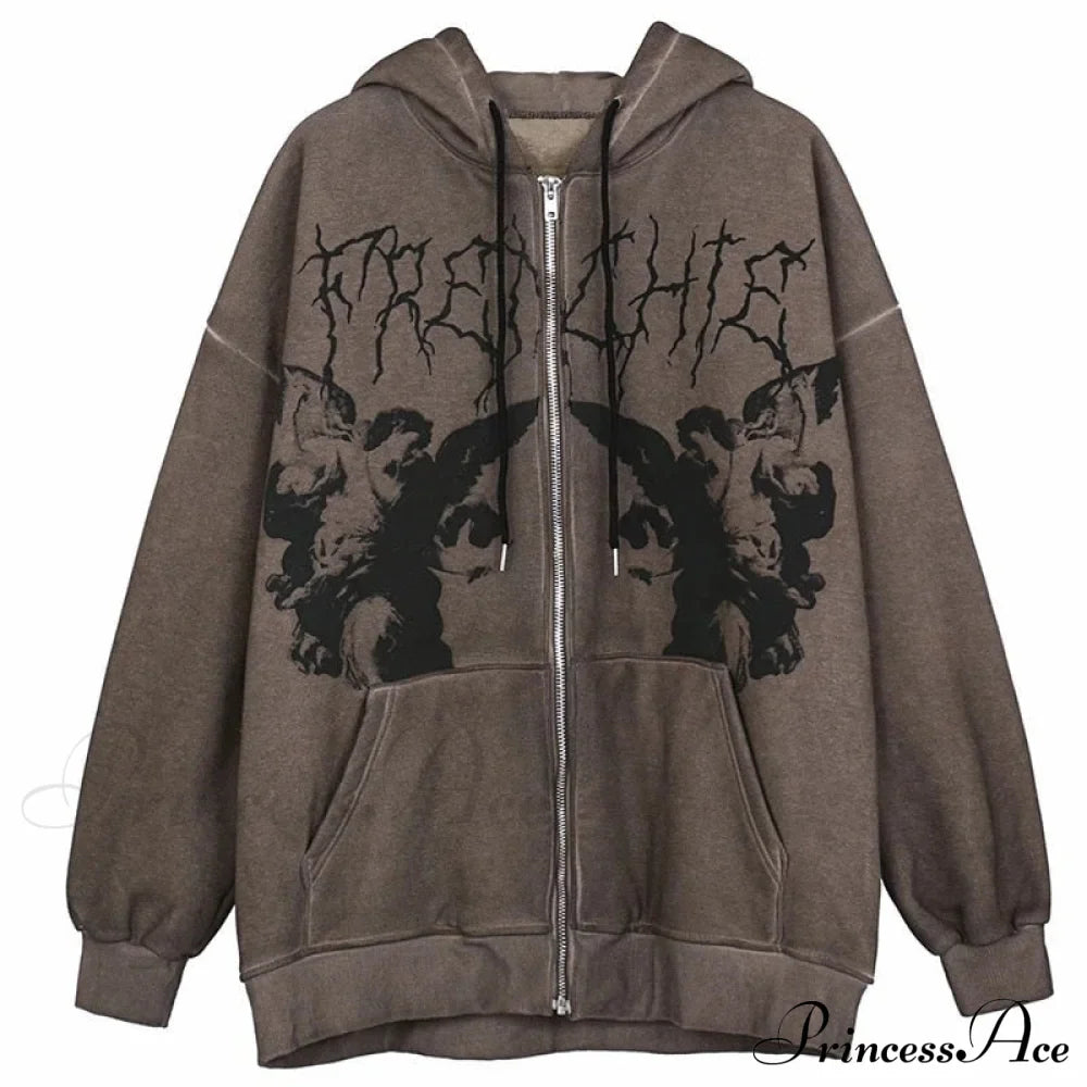 Vintage Printed Zip Up Hoodie
