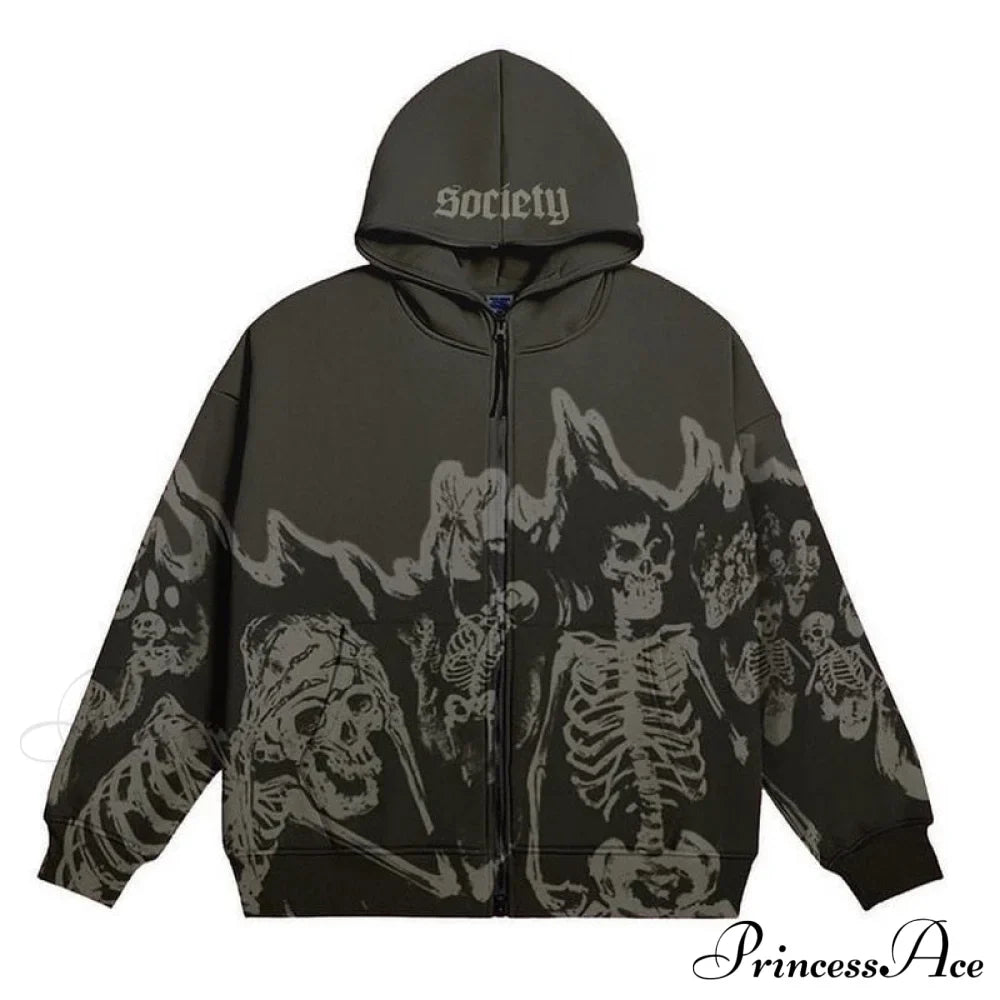 Vintage Printed Zip Up Hoodie