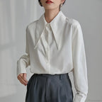 Vintage Satin Silk Turn Down Collar Blouse