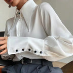 Vintage Satin Silk Turn Down Collar Blouse