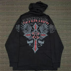 Vintage Skull Rose Print Hoodie