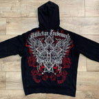 Vintage Skull Rose Print Hoodie