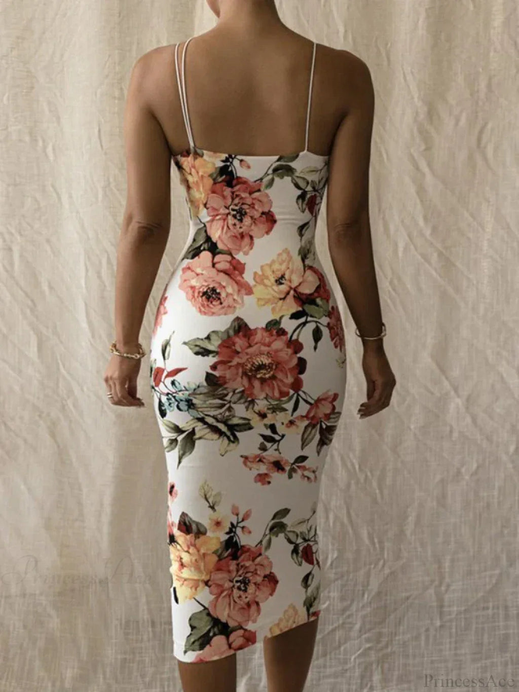 Vintage Slim Bodycon Spaghetti Strap Maxi Floral Dress