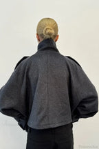 Vintage Stand Collar Buttoned Short Wool Coat
