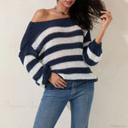 Vintage Striped Boat Neck Sweater