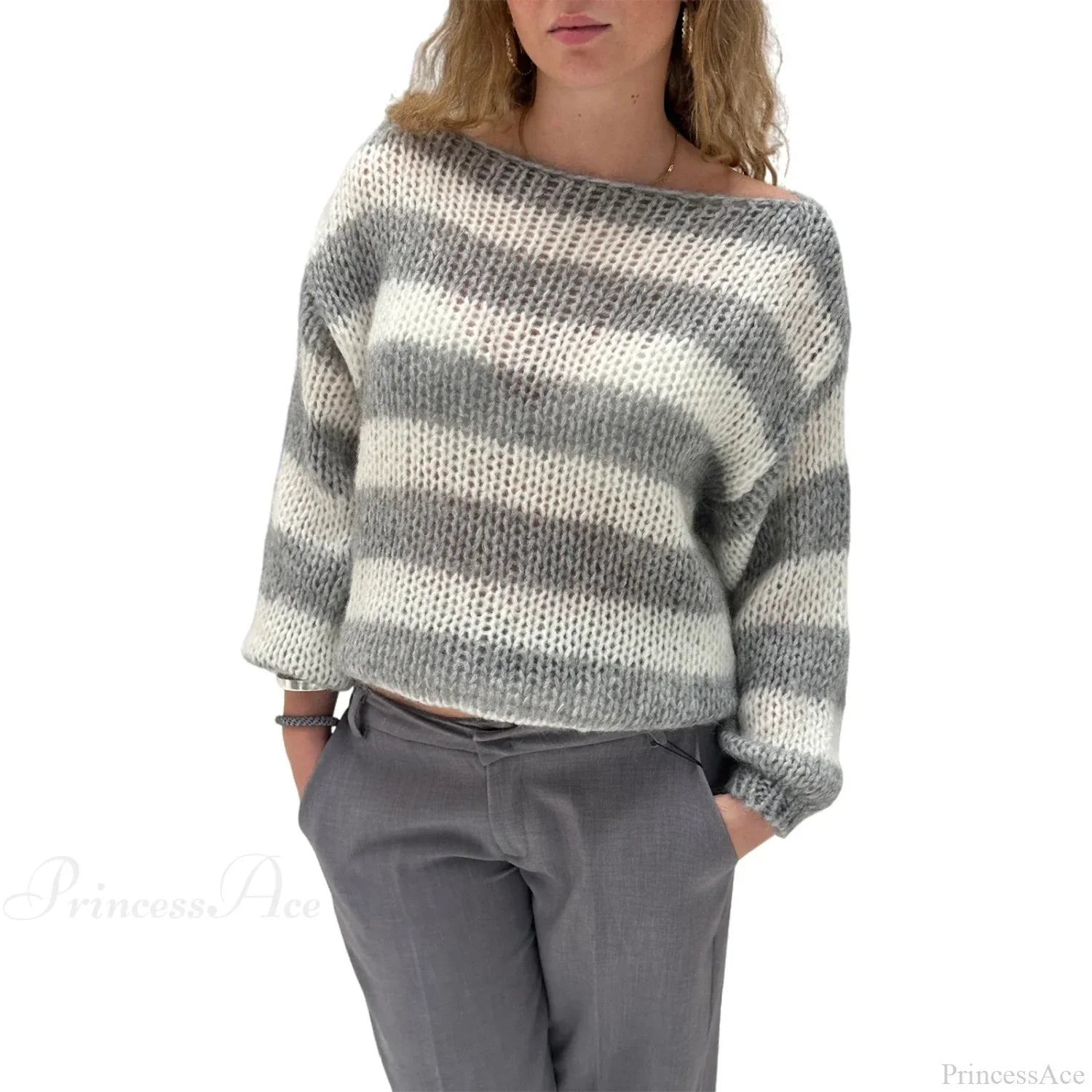 Vintage Striped Boat Neck Sweater