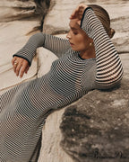 Vintage Striped Tie Beachwear Maxi Dress